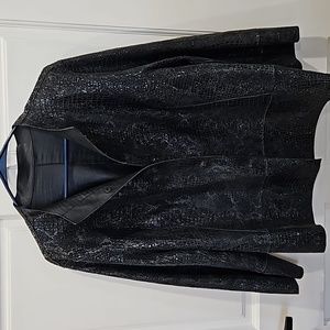 Reversible loose fit Ladies Leather Jacket Dark Navy